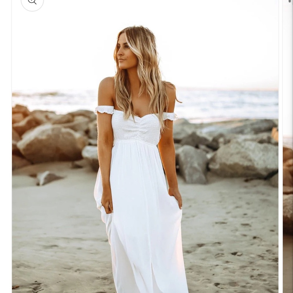 Off-Shoulder White Strapless Maxi Dress